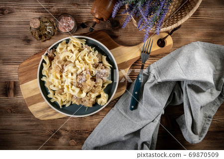 Pasta with sauerkraut and meat. Pasta with sauerkraut and meat. 69870509