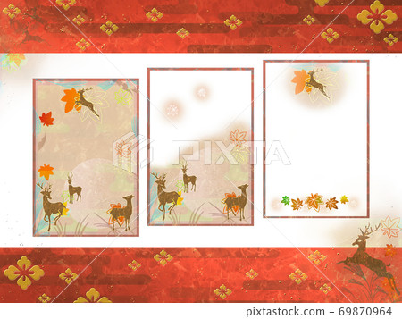 Postcard template Autumn leaves and deer Karahanabishi (6) Postcard template Autumn leaves and deer Karahanabishi (6) 69870964