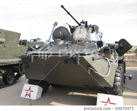 Rostov-on-Don, Russia - August 28, 2020: Armored personnel carrier BTR-82AM at a military training ground  69870973