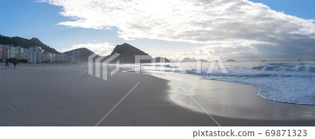 deserted Copacabana beach during the Coronavirus Infection (COVID-19) pandemic. deserted Copacabana beach during the Coronavirus Infection (COVID-19) pandemic. 69871323