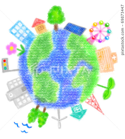 Crayon-style illustrations of the earth and the city / Southern Hemisphere Crayon-style illustrations of the earth and the city / Southern Hemisphere 69873447