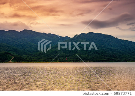 View of landscape nature and river and color of sunlight View of landscape nature and river and color of sunlight 69873771