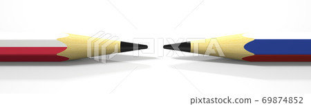 Flags of Poland and Russia on the pencils, 3d rendering Flags of Poland and Russia on the pencils, 3d rendering 69874852