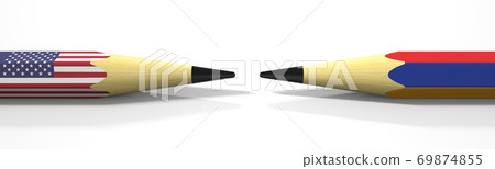 Pencils with flags of the USA and Armenia. Political conflict concept. 3d rendering 69874855