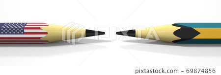 Flags of the USA and Bahamas on the pencils, 3d rendering Flags of the USA and Bahamas on the pencils, 3d rendering 69874856