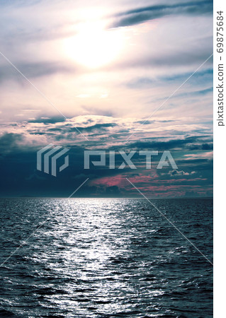 Sunset over White sea at dusk dramatic sky 69875684