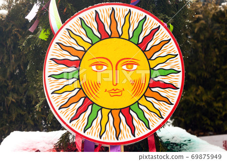 Round stylized image of the sun Shrovetide Round stylized image of the sun Shrovetide 69875949