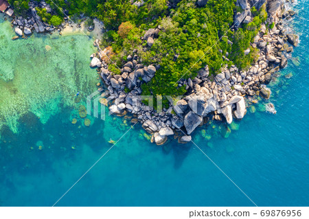 Aerial view of seashore at Koh Tao island, 69876956