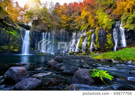 Shiraito waterfall in autumn, Japan. Shiraito waterfall in autumn, Japan. 69877706