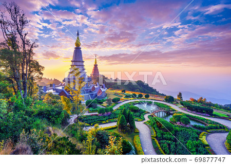 Landmark pagoda in doi Inthanon national park at Chiang mai, Thailand. Landmark pagoda in doi Inthanon national park at Chiang mai, Thailand. 69877747