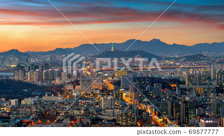 Seoul cityscape at twilight in South Korea. Seoul cityscape at twilight in South Korea. 69877777