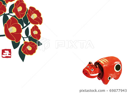 New Year's card template for 2021 AD with a picture of camellia and red beko New Year's card template for 2021 AD with a picture of camellia and red beko 69877943