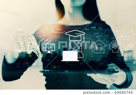 Distance learning theme with businesswoman 69880748