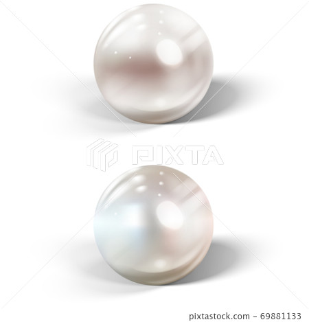 Realistic shiny natural sea pearl with light effects. Realistic shiny natural sea pearl with light effects. 69881133