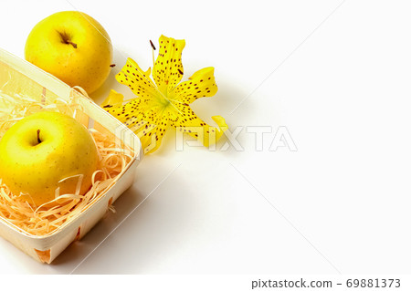 tiger Lily with banana and Apple on a white background close-up. isolate 69881373
