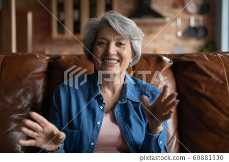 Smiling senior woman have video call at home 69881530