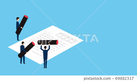 Image of a businessman with a stamp, a time-consuming stamp, and a stampless 69882317