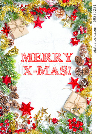 Merry Xmas Christmas tree gold red decoration Merry Xmas Christmas tree gold red decoration 69883281