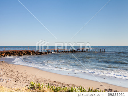 Mediterranean Landing Stage.  A landing stage in the Mediterranean Sea viewed from the southern Turkish coastline near Turkler.	 69883931