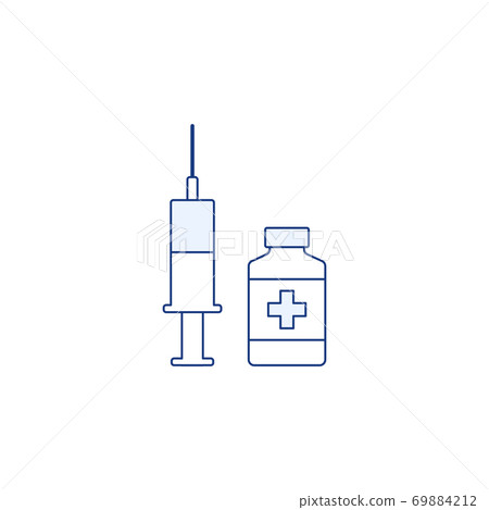 Vaccination thin line icon isolated on white background. Outline vaccine medicine. Medical design syringe vaccine bottle. Season flu shot injection. Health safety. Virus prevention vector illustration 69884212