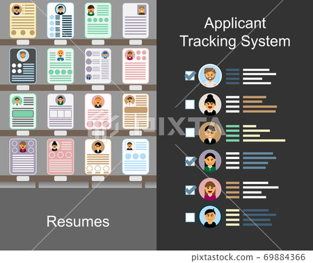 Resumes compare with ATS (Applicant tracking system) vector Resumes compare with ATS (Applicant tracking system) vector 69884366