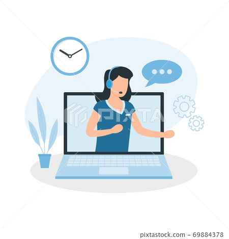 Computer Operator From Screen Operator on computer screen with headphones and... - Stock Illustration ...