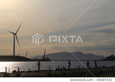 Evening harbor fishing landscape 69885932