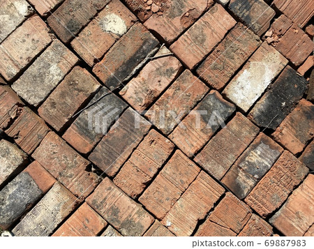 red old bricks laid in one plane red old bricks laid in one plane 69887983