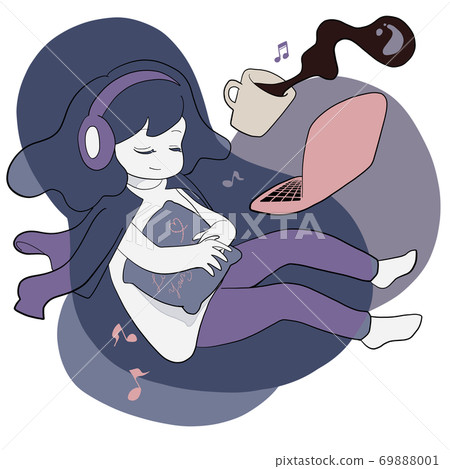 Girl relaxing with music (navy) Girl relaxing with music (navy) 69888001