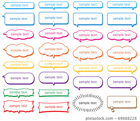 Horizontally colorful three-dimensional balloons, headlines, and treatments with sample text Horizontally colorful three-dimensional balloons, headlines, and treatments with sample text 69888228