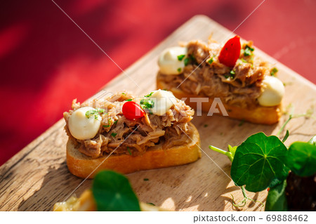 Assorted spanish tapas with different toppings 69888462