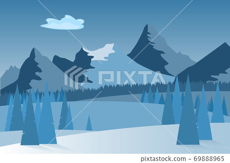 Landscape with winter day in forest and mountains Landscape with winter day in forest and mountains 69888965