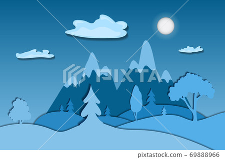 Winter landscape in paper cut style Winter landscape in paper cut style 69888966