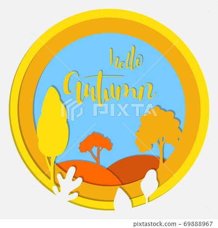 Autumn landscape with fall trees and lettering 69888967