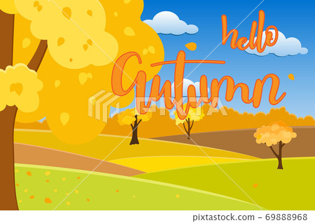 Autumn landscape with sunny day over hills Autumn landscape with sunny day over hills 69888968