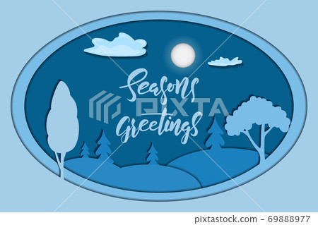 Paper cut card with Seasons Greetings calligraphy text 69888977