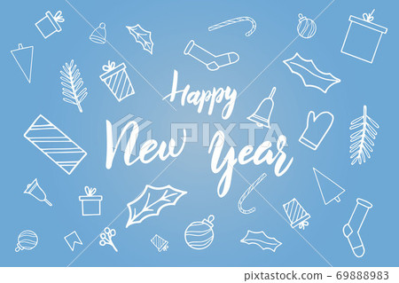 Happy New Year hand lettering calligraphy text with decor Happy New Year hand lettering calligraphy text with decor 69888983