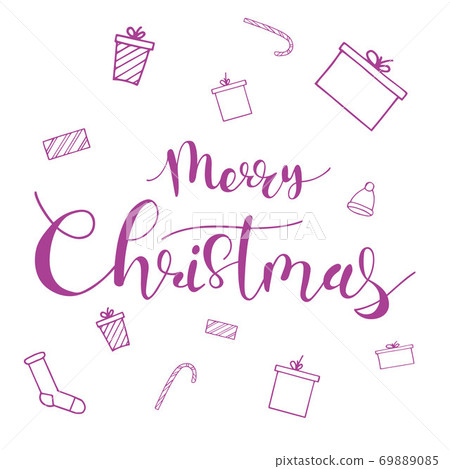 Greeting card with Merry Christmas hand lettering Greeting card with Merry Christmas hand lettering 69889085