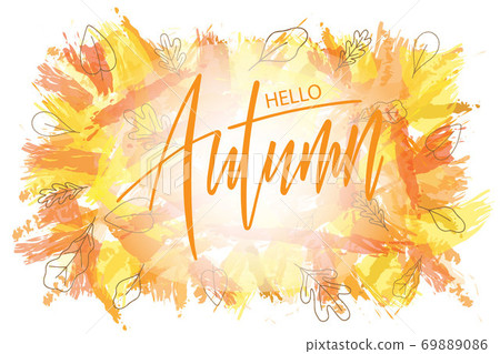 Hello Autumn brush hand lettering text banner 69889086