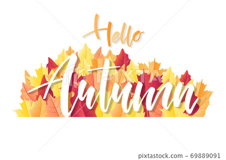 Hello Autumn hand lettering text for greeting card 69889091