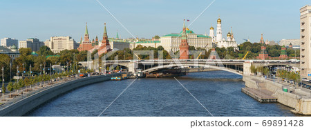 Moscow cityscape. Kremlin wall, Towers, Residence of President of the Russian Federation, Ivan the Great Bell Tower, Dormition Cathedral, 69891428