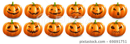 Big Set Pumpkins Isolated White Background Big Set Pumpkins Isolated White Background 69891751