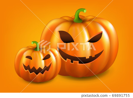 Two Pumpkins Isolated Orange Background Two Pumpkins Isolated Orange Background 69891755