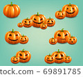 Orange Set Pumpkins Set Isolated Mint Background 69891785