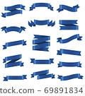 Blue Ribbon Set Isolated White Background 69891834