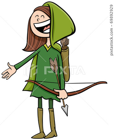 girl in Robin Hood costume at Halloween party cartoon illustration girl in Robin Hood costume at Halloween party cartoon illustration 69892929