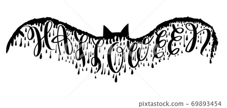Halloween lettering on silhouette bat . 69893454