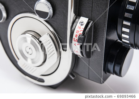 Close up view of vintage movie camera isolated on white 69893466