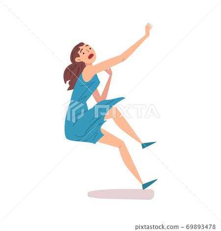 Shocked Young Woman Falling Down, Female Person with Frightened Expression on her Face Cartoon Style Vector Illustration Shocked Young Woman Falling Down, Female Person with Frightened Expression on her Face Cartoon Style Vector Illustration 69893478