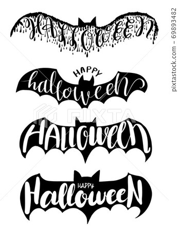 Halloween lettering on silhouette bat . Halloween lettering on silhouette bat . 69893482